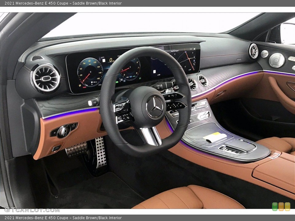 Saddle Brown/Black Interior Dashboard for the 2021 Mercedes-Benz E 450 Coupe #139948959