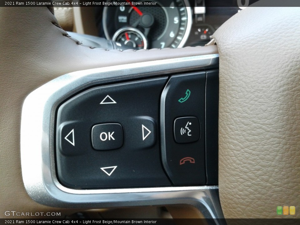 Light Frost Beige/Mountain Brown Interior Steering Wheel for the 2021 Ram 1500 Laramie Crew Cab 4x4 #139977850