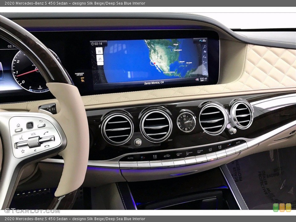 designo Silk Beige/Deep Sea Blue Interior Controls for the 2020 Mercedes-Benz S 450 Sedan #140132322