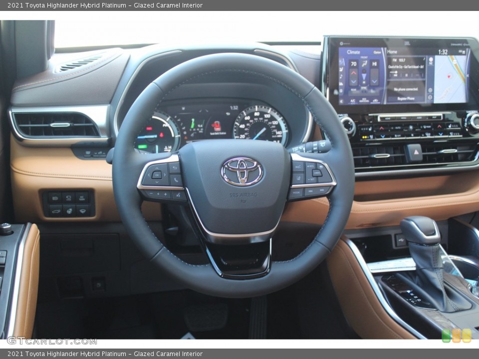 Glazed Caramel Interior Steering Wheel for the 2021 Toyota Highlander Hybrid Platinum #140138491
