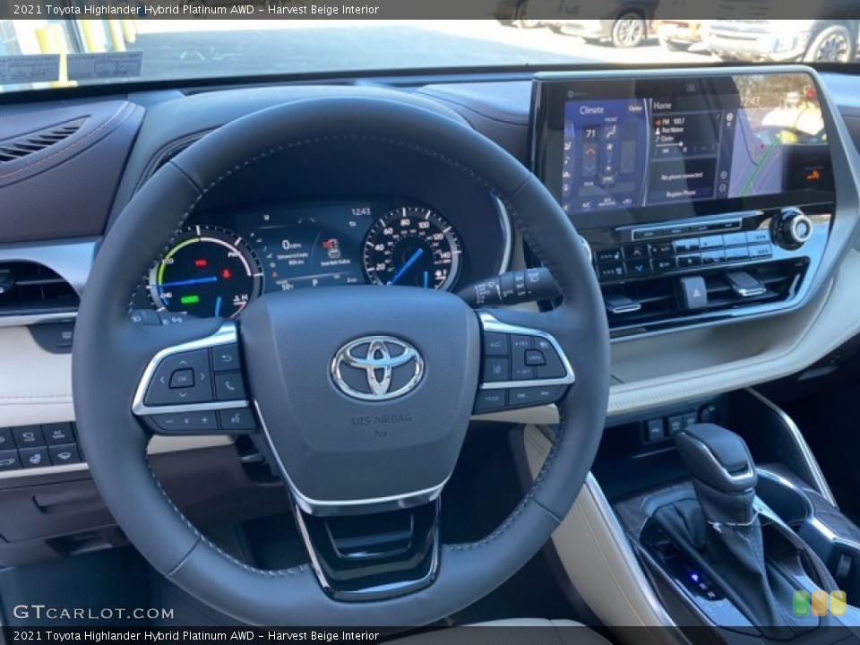 Harvest Beige Interior Steering Wheel for the 2021 Toyota Highlander Hybrid Platinum AWD #140221090