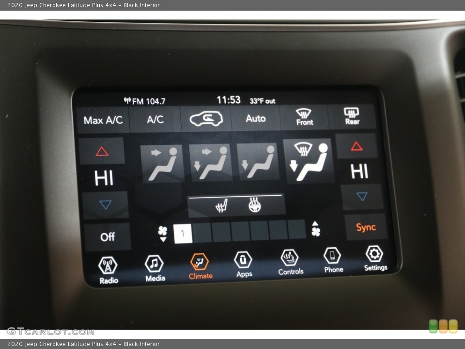 Black Interior Controls for the 2020 Jeep Cherokee Latitude Plus 4x4 #140428119