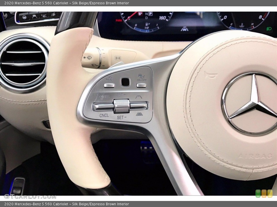 Silk Beige/Espresso Brown Interior Steering Wheel for the 2020 Mercedes-Benz S 560 Cabriolet #140448464