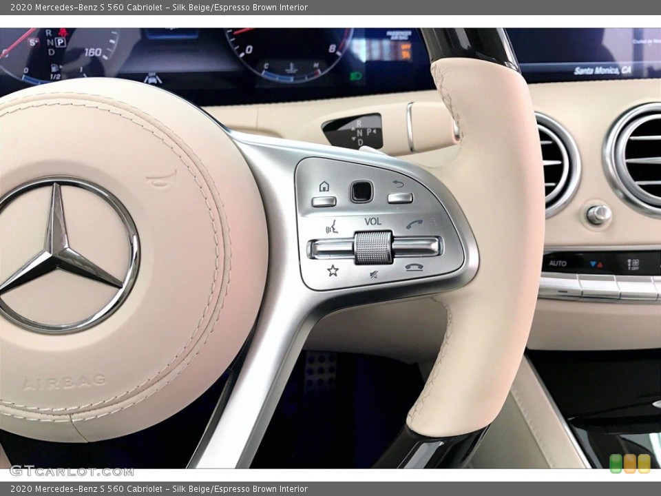 Silk Beige/Espresso Brown Interior Steering Wheel for the 2020 Mercedes-Benz S 560 Cabriolet #140448479