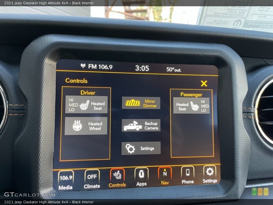 Black Interior Controls for the 2021 Jeep Gladiator High Altitude 4x4 #140560846