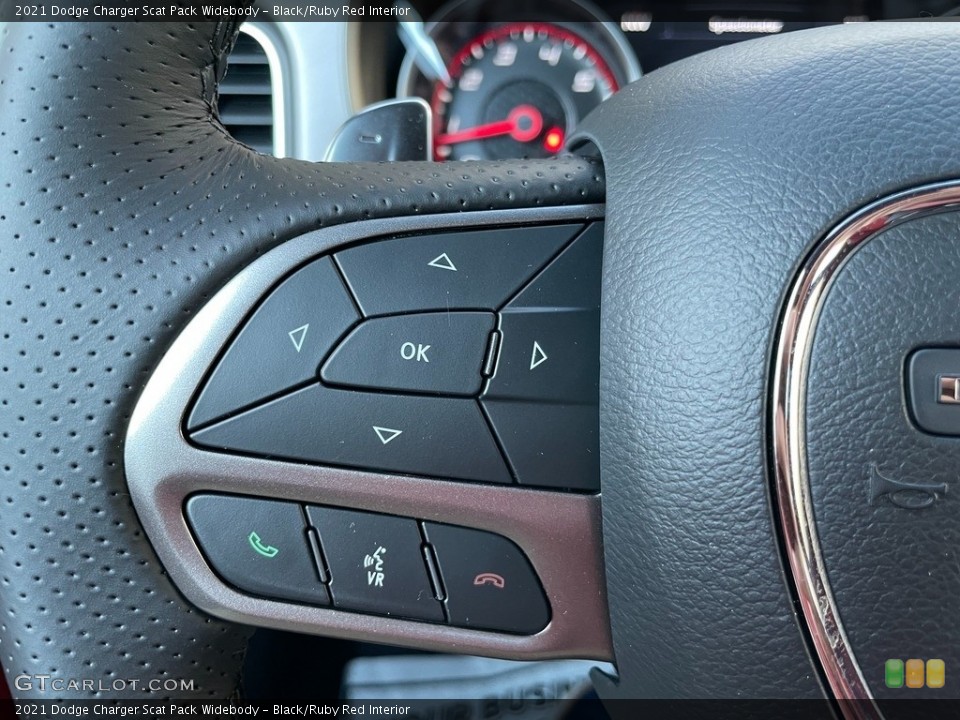 Black/Ruby Red Interior Steering Wheel for the 2021 Dodge Charger Scat Pack Widebody #140621989