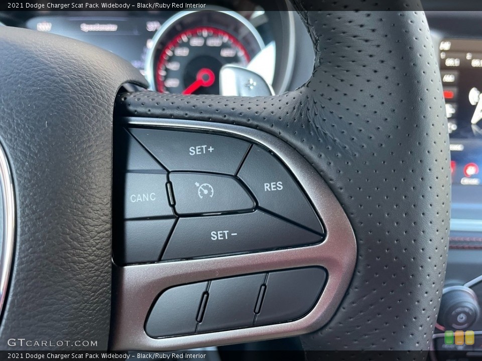 Black/Ruby Red Interior Steering Wheel for the 2021 Dodge Charger Scat Pack Widebody #140622001