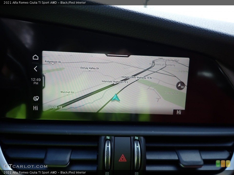 Black/Red Interior Navigation for the 2021 Alfa Romeo Giulia TI Sport AWD #140626451
