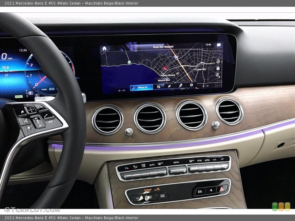 Macchiato Beige/Black Interior Navigation for the 2021 Mercedes-Benz E 450 4Matic Sedan #140663269