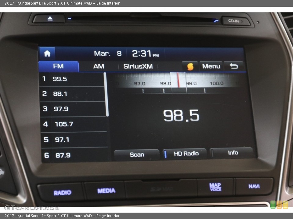 Beige Interior Audio System for the 2017 Hyundai Santa Fe Sport 2.0T Ulitimate AWD #141314292