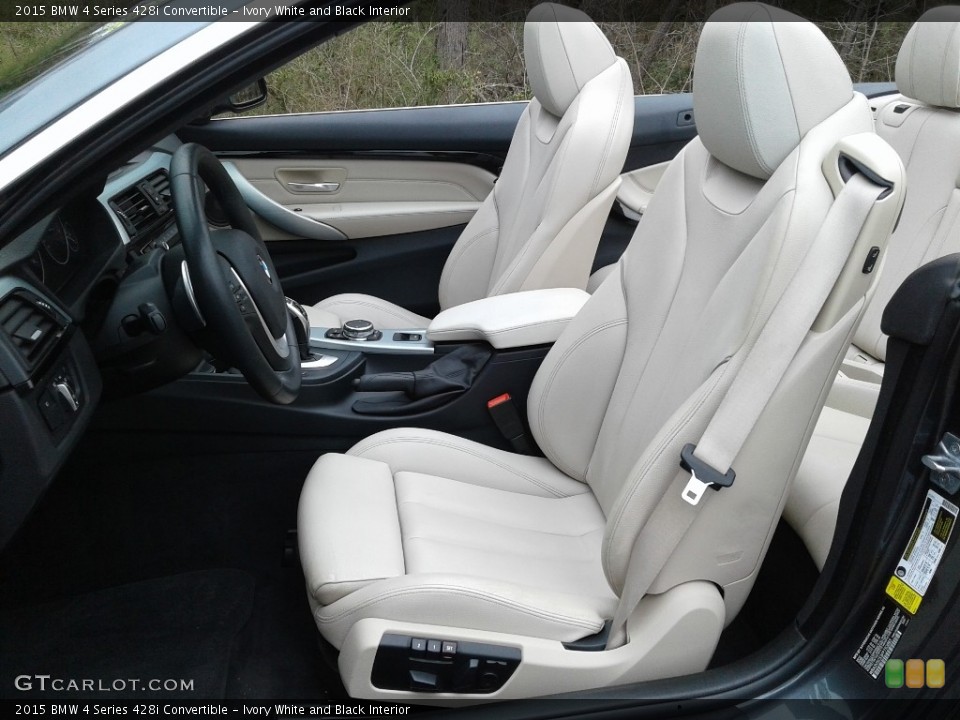 Ivory White and Black Interior Front Seat for the 2015 BMW 4 Series 428i Convertible #141379918