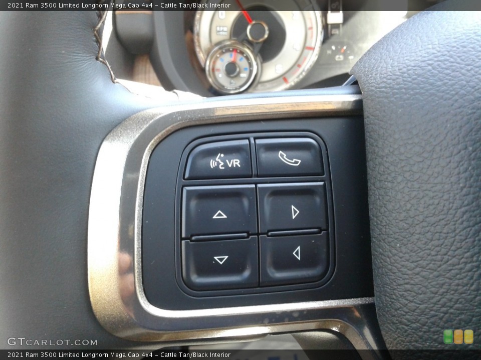 Cattle Tan/Black Interior Steering Wheel for the 2021 Ram 3500 Limited Longhorn Mega Cab 4x4 #141529424