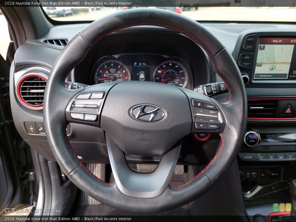 Black/Red Accents Interior Steering Wheel for the 2019 Hyundai Kona Iron Man Edition AWD #142024767