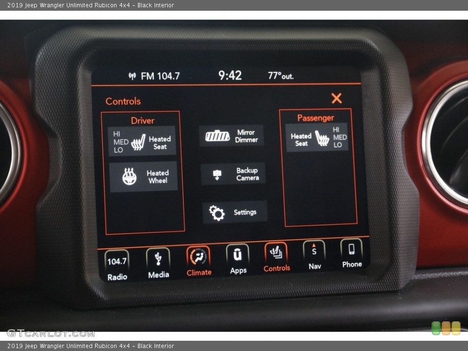 Black Interior Controls for the 2019 Jeep Wrangler Unlimited Rubicon 4x4 #142033421