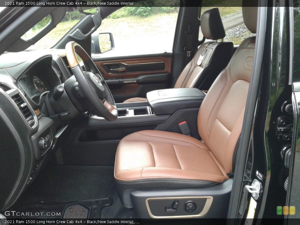 Black/New Saddle Interior Front Seat for the 2021 Ram 1500 Long Horn Crew Cab 4x4 #142124082