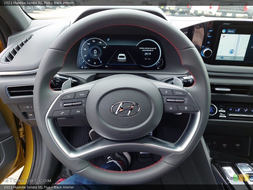 Black Interior Steering Wheel for the 2021 Hyundai Sonata SEL Plus #142145230