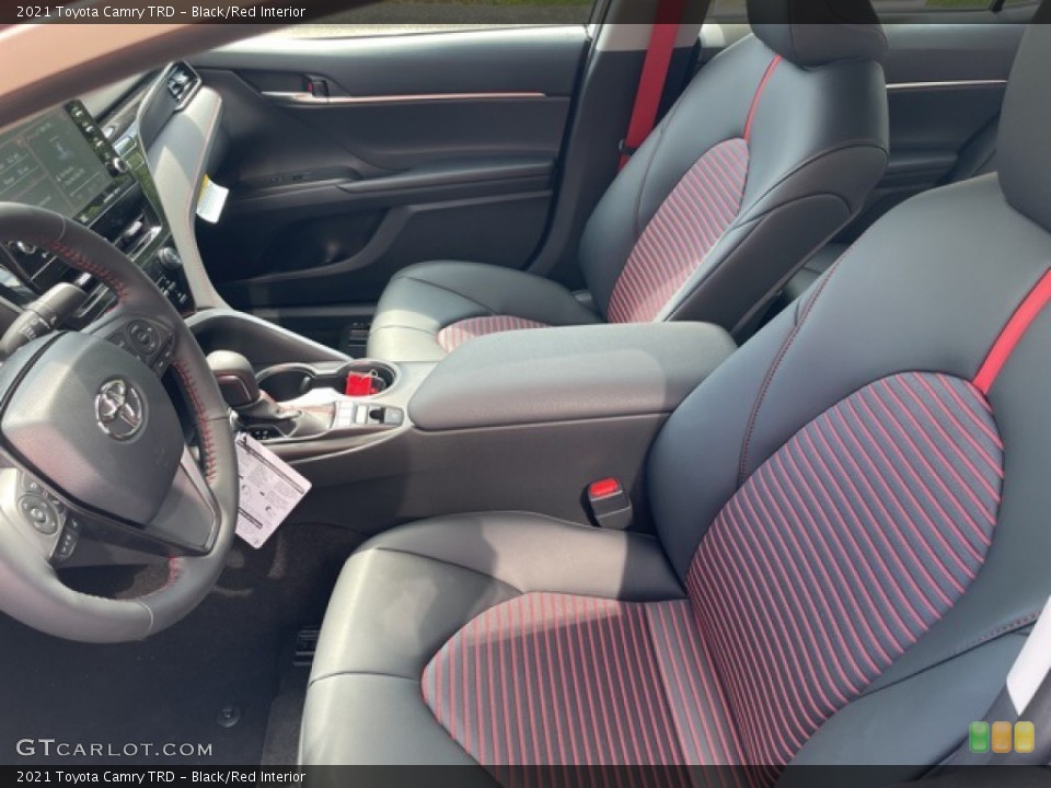 Black/Red Interior Front Seat for the 2021 Toyota Camry TRD #142178464