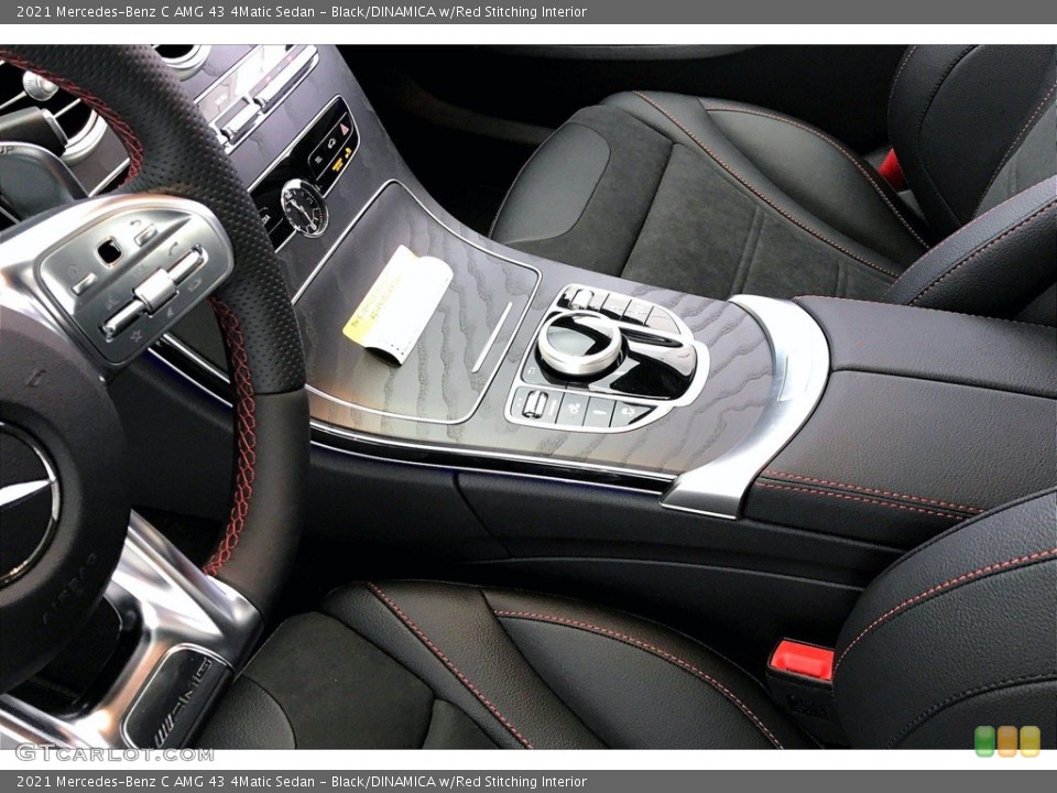 Black/DINAMICA w/Red Stitching Interior Controls for the 2021 Mercedes-Benz C AMG 43 4Matic Sedan #142187442