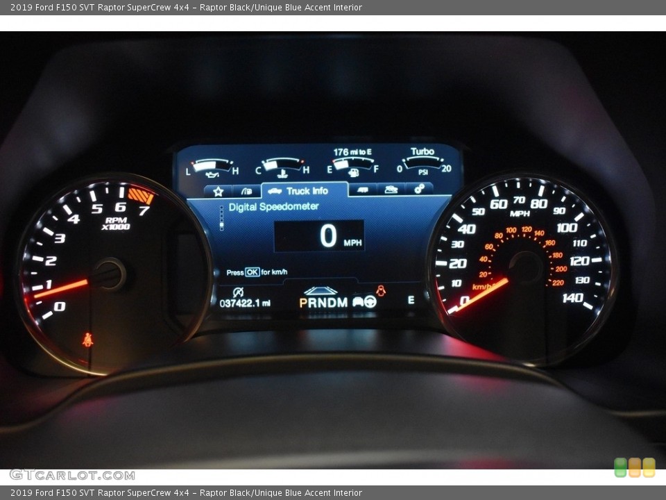 Raptor Black/Unique Blue Accent Interior Gauges for the 2019 Ford F150 SVT Raptor SuperCrew 4x4 #142250251