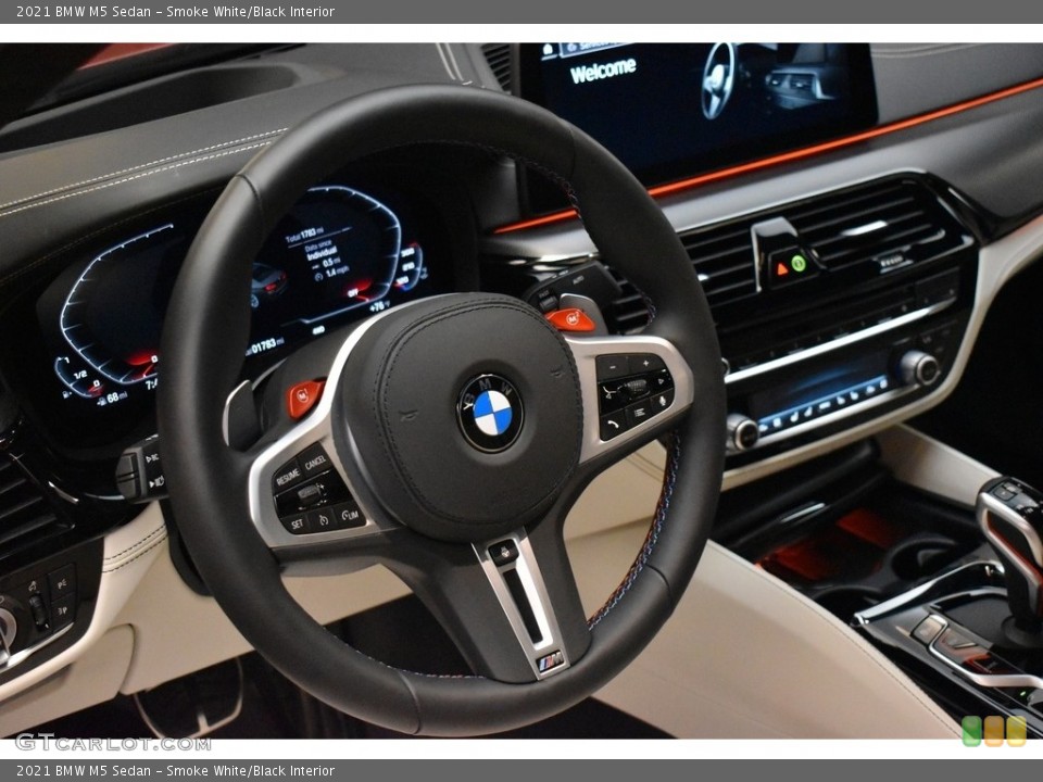 Smoke White/Black Interior Steering Wheel for the 2021 BMW M5 Sedan #142539741