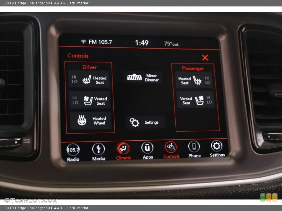 Black Interior Controls for the 2019 Dodge Challenger SXT AWD #142917343