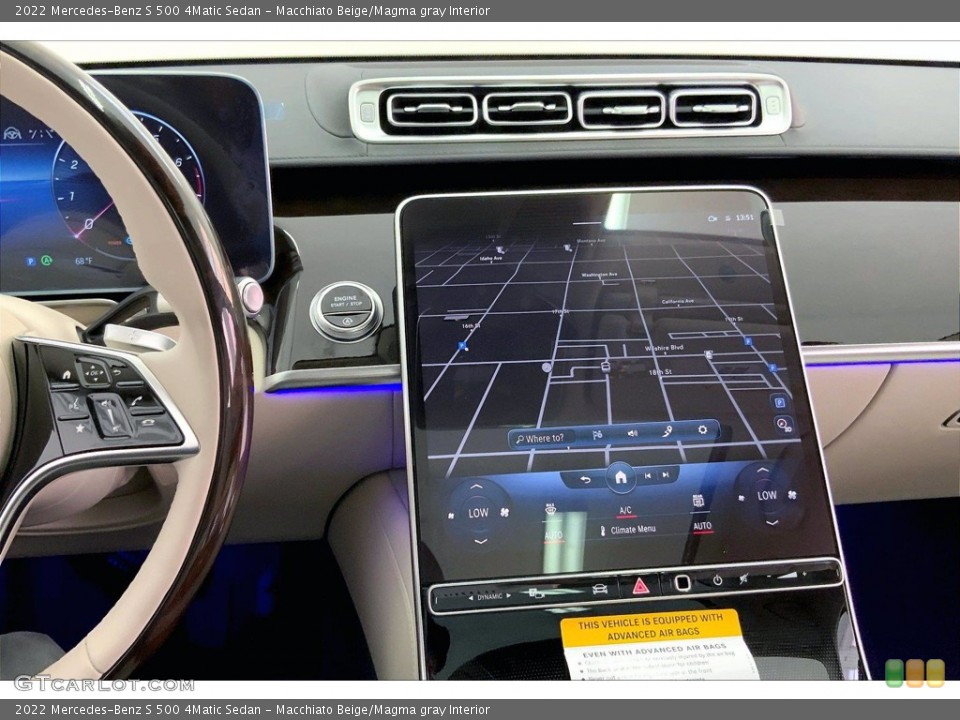 Macchiato Beige/Magma gray Interior Controls for the 2022 Mercedes-Benz S 500 4Matic Sedan #143209579