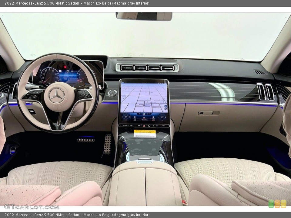 Macchiato Beige/Magma gray Interior Dashboard for the 2022 Mercedes-Benz S 500 4Matic Sedan #143270415