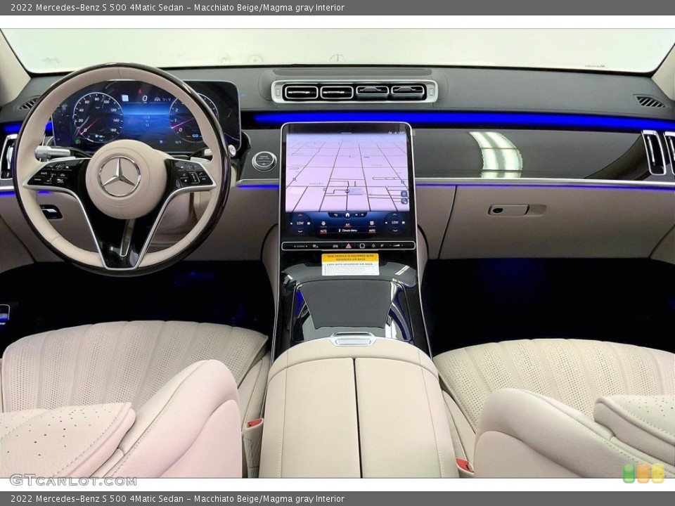 Macchiato Beige/Magma gray Interior Dashboard for the 2022 Mercedes-Benz S 500 4Matic Sedan #143270751
