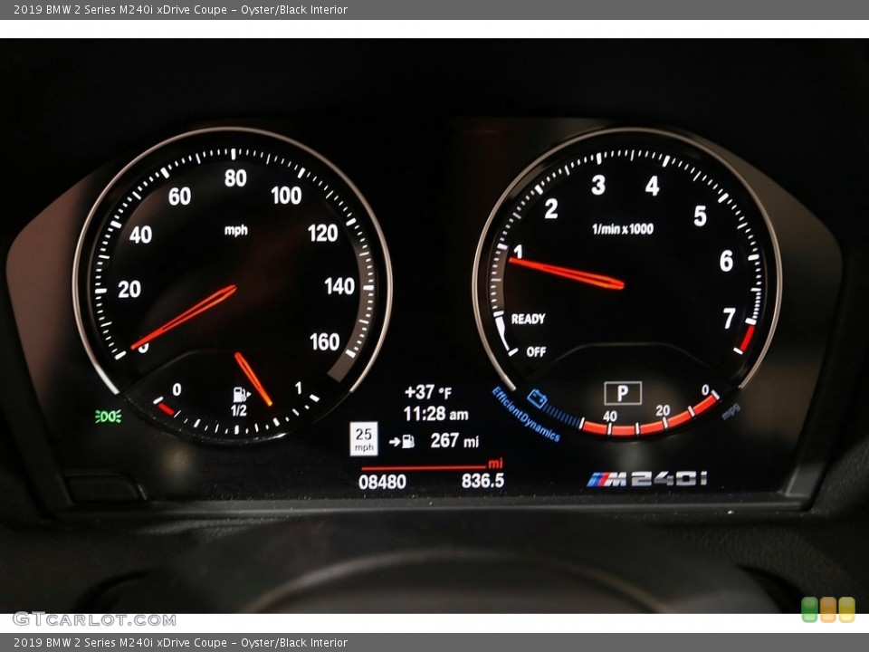 Oyster/Black Interior Gauges for the 2019 BMW 2 Series M240i xDrive Coupe #143312115