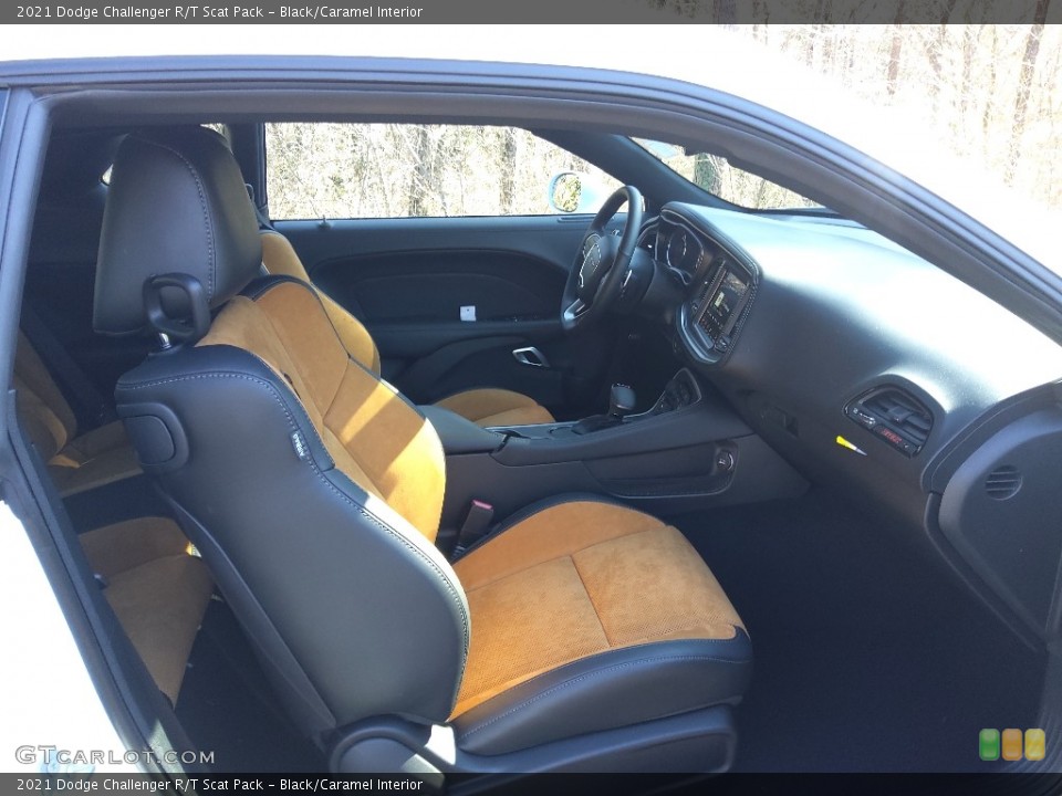 Black/Caramel Interior Front Seat for the 2021 Dodge Challenger R/T Scat Pack #143608865