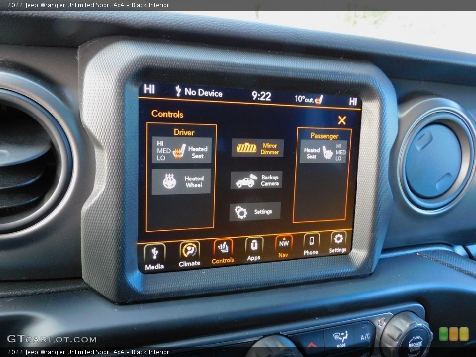 Black Interior Controls for the 2022 Jeep Wrangler Unlimited Sport 4x4 #143650125
