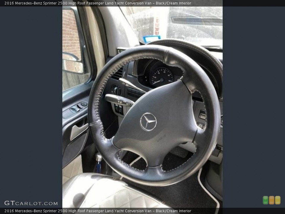 Black/Cream Interior Steering Wheel for the 2016 Mercedes-Benz Sprinter 2500 High Roof Passenger Land Yacht Conversion Van #143827777
