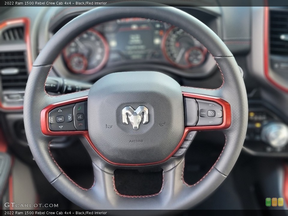 Black/Red Interior Steering Wheel for the 2022 Ram 1500 Rebel Crew Cab 4x4 #143936079