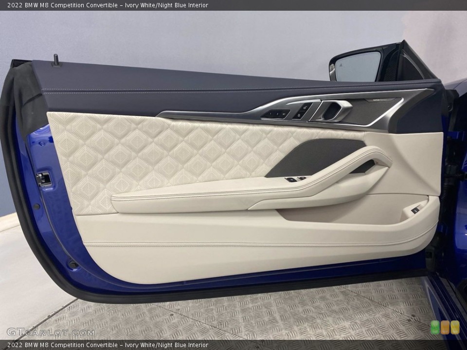 Ivory White/Night Blue Interior Door Panel for the 2022 BMW M8 Competition Convertible #143940767