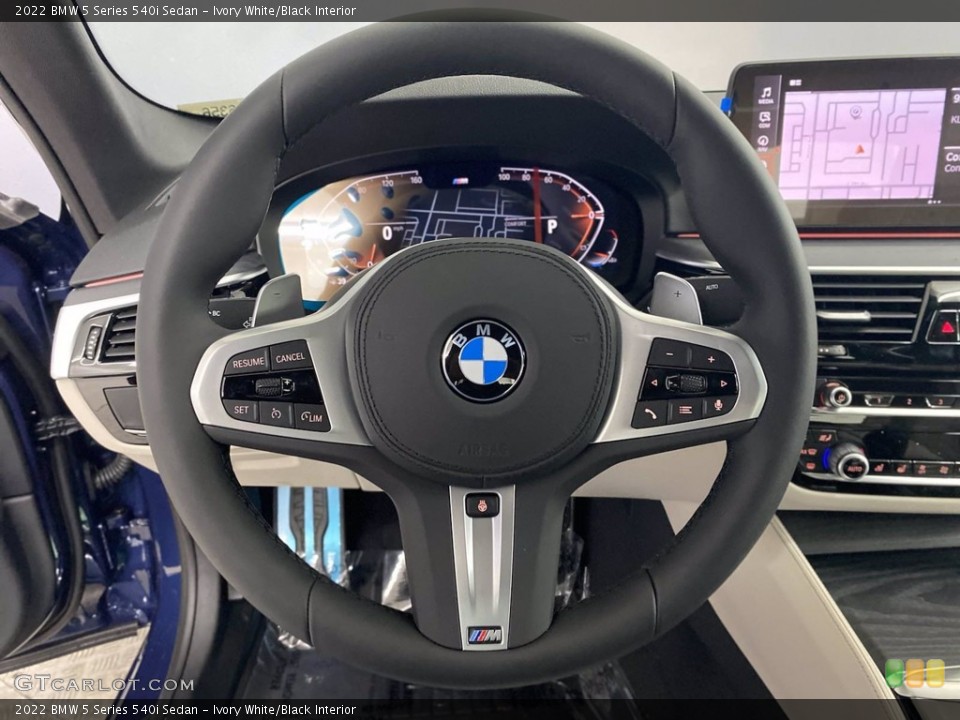 Ivory White/Black Interior Steering Wheel for the 2022 BMW 5 Series 540i Sedan #143940827