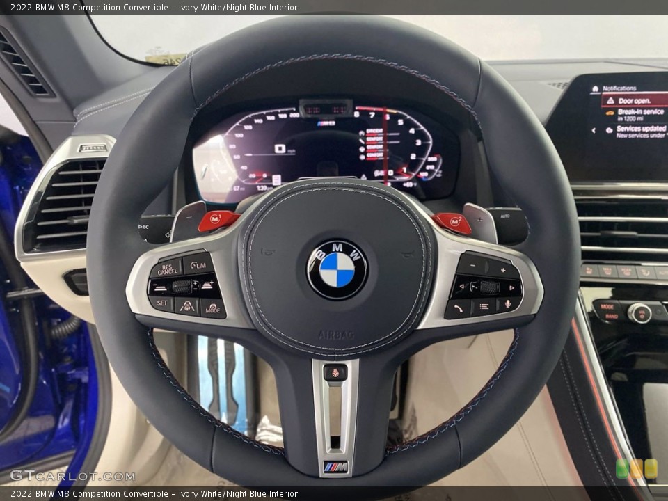 Ivory White/Night Blue Interior Steering Wheel for the 2022 BMW M8 Competition Convertible #143940875