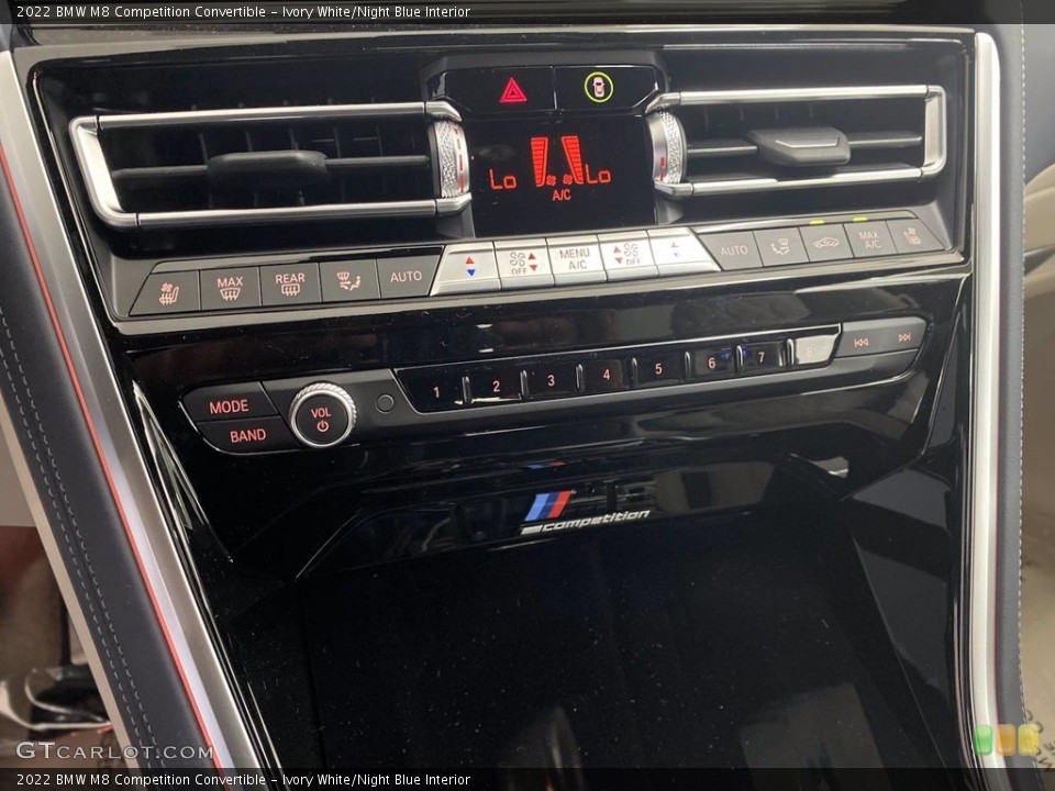 Ivory White/Night Blue Interior Controls for the 2022 BMW M8 Competition Convertible #143941013