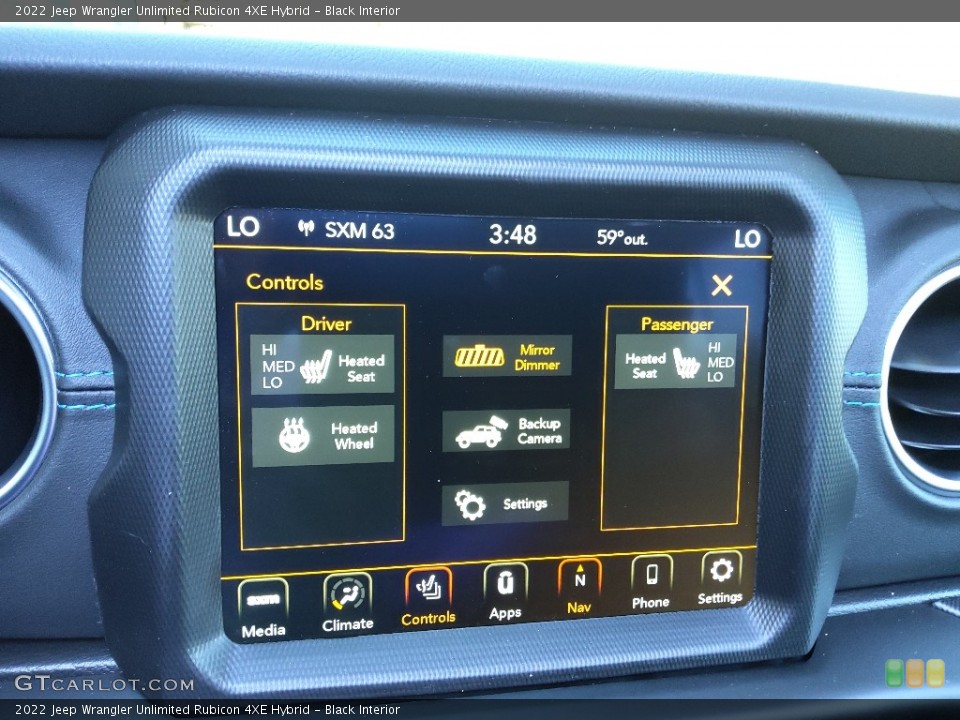 Black Interior Controls for the 2022 Jeep Wrangler Unlimited Rubicon 4XE Hybrid #144010692