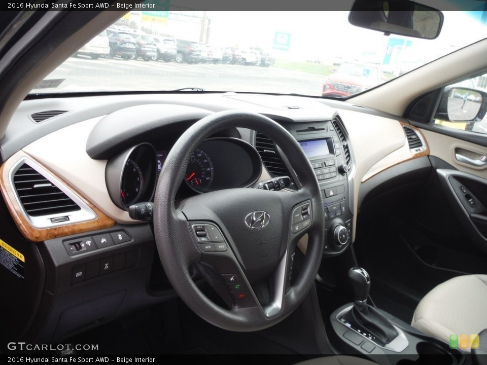 Beige Interior Dashboard for the 2016 Hyundai Santa Fe Sport AWD #144204147
