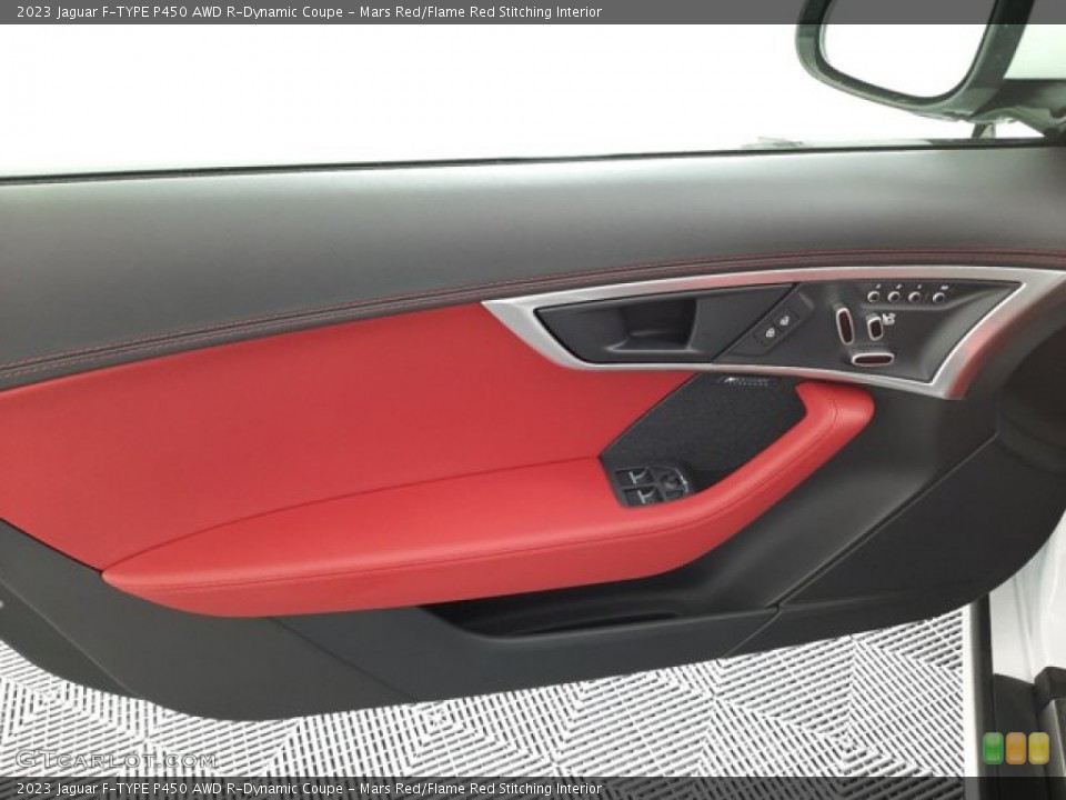 Mars Red/Flame Red Stitching Interior Door Panel for the 2023 Jaguar F-TYPE P450 AWD R-Dynamic Coupe #144325396