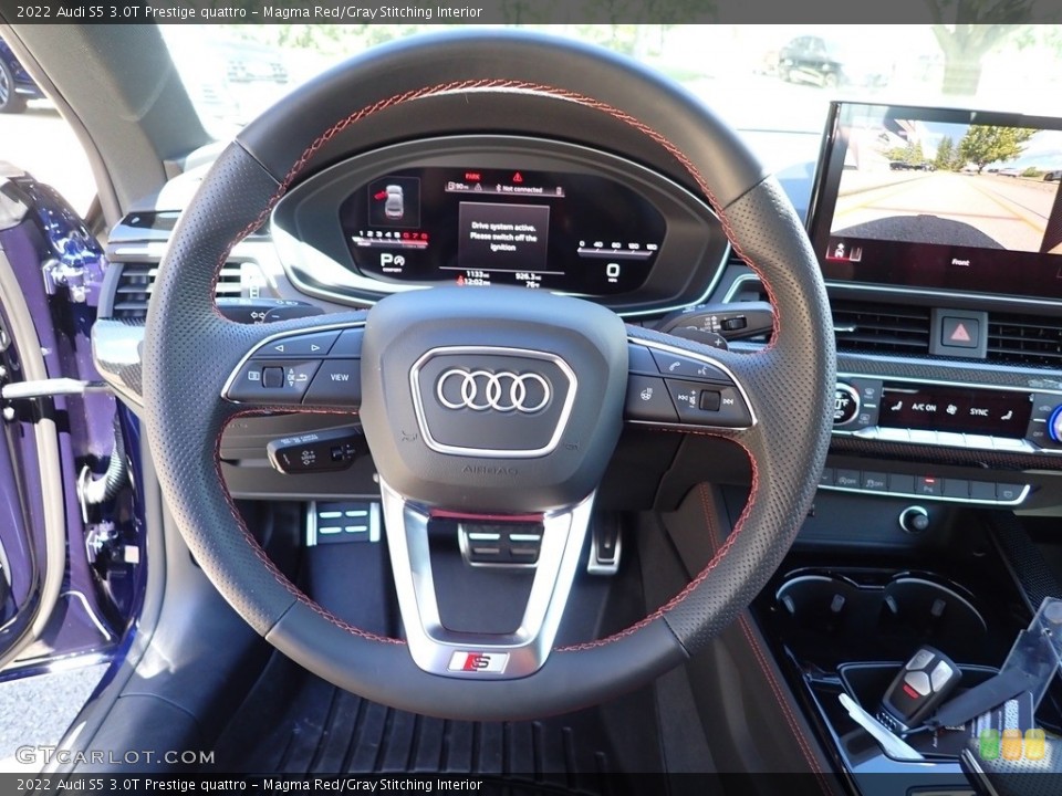 Magma Red/Gray Stitching Interior Steering Wheel for the 2022 Audi S5 3.0T Prestige quattro #144799966