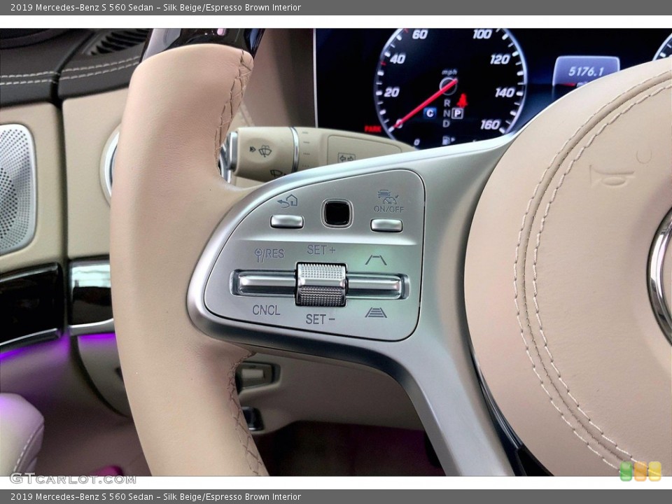 Silk Beige/Espresso Brown Interior Steering Wheel for the 2019 Mercedes-Benz S 560 Sedan #144863560