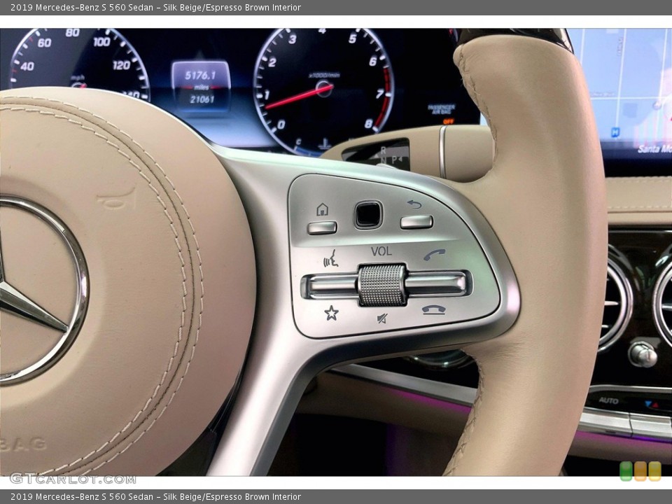 Silk Beige/Espresso Brown Interior Steering Wheel for the 2019 Mercedes-Benz S 560 Sedan #144863586