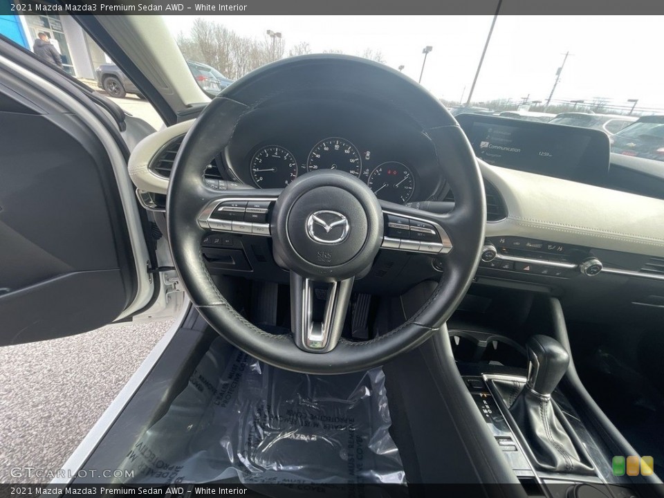 White Interior Steering Wheel for the 2021 Mazda Mazda3 Premium Sedan AWD #145270585