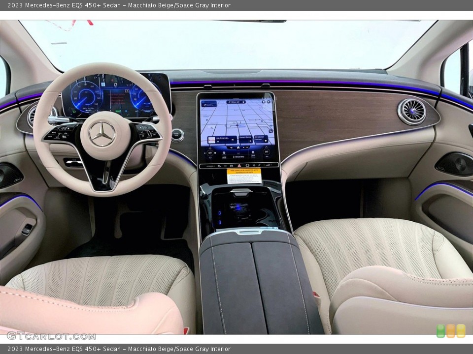 Macchiato Beige/Space Gray Interior Dashboard for the 2023 Mercedes-Benz EQS 450+ Sedan #145307819