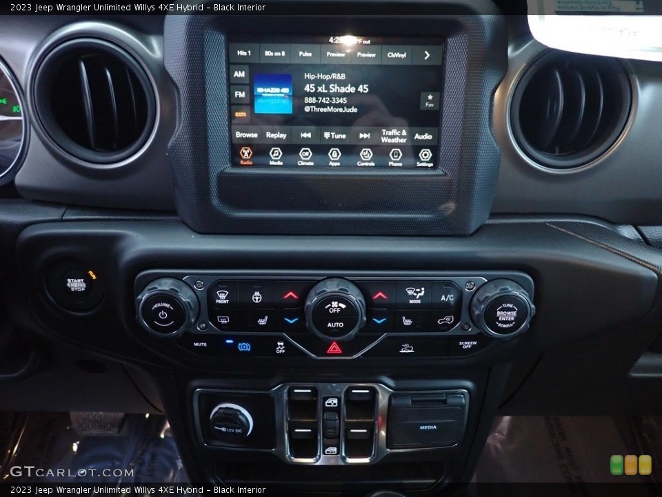 Black Interior Controls for the 2023 Jeep Wrangler Unlimited Willys 4XE Hybrid #145422159