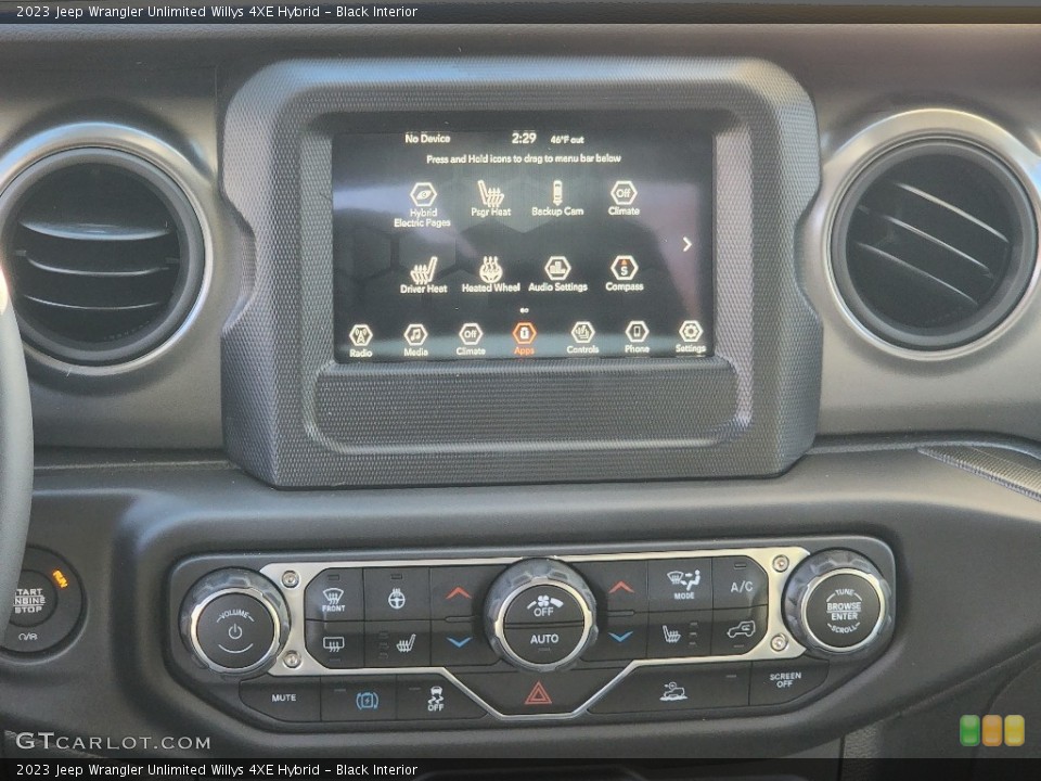 Black Interior Controls for the 2023 Jeep Wrangler Unlimited Willys 4XE Hybrid #145482334