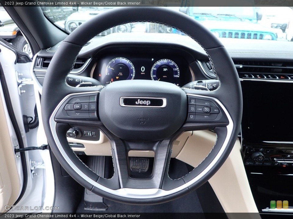 Wicker Beige/Global Black Interior Steering Wheel for the 2023 Jeep Grand Cherokee Limited 4x4 #145591480