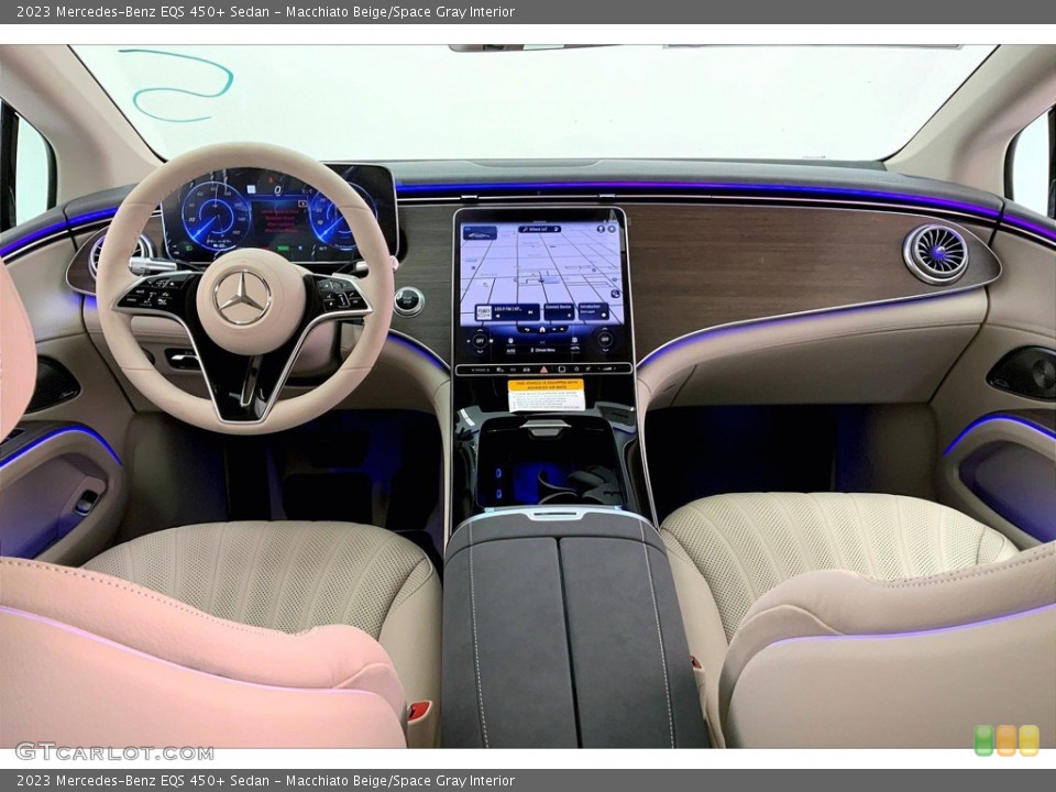 Macchiato Beige/Space Gray Interior Dashboard for the 2023 Mercedes-Benz EQS 450+ Sedan #145615869