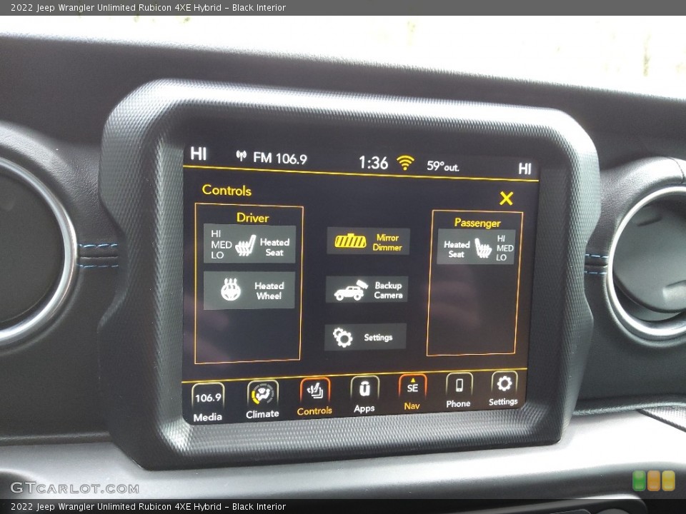 Black Interior Controls for the 2022 Jeep Wrangler Unlimited Rubicon 4XE Hybrid #145621224